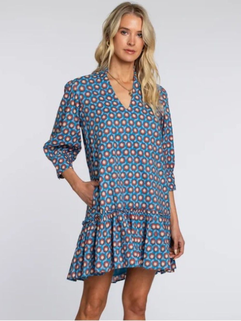 NWT ELIZABETH JAMES THE LABEL Chloe Dress Blue 100% Cotton - Large